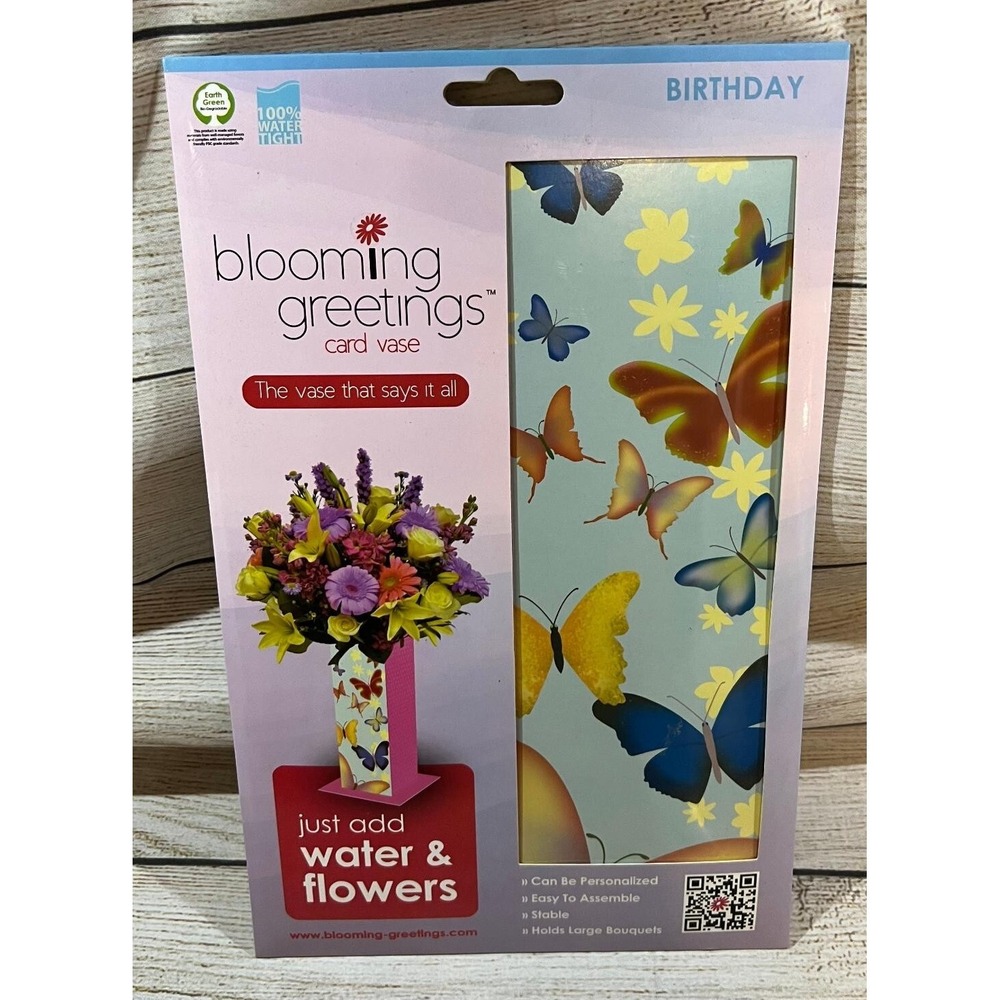 Blooming Greetings Butterflies Birthday Card Vase Add Water & Flowers New H1